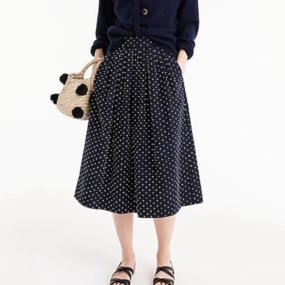 J. Crew Navy Clipdot Midi Skirt - Small/medium